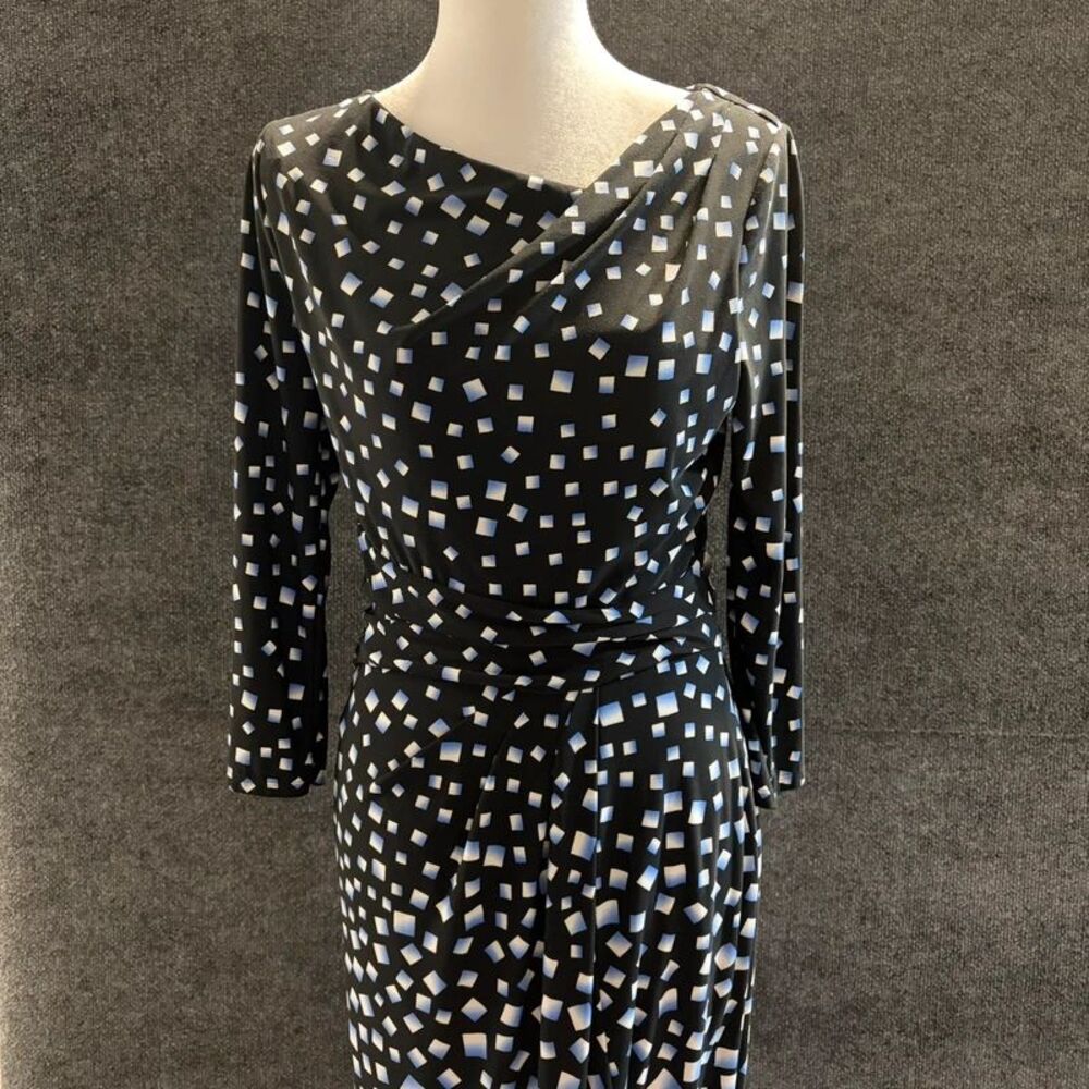 White House Black Market 3/4 Sleeve Geo Midi Dress 6 WHBM